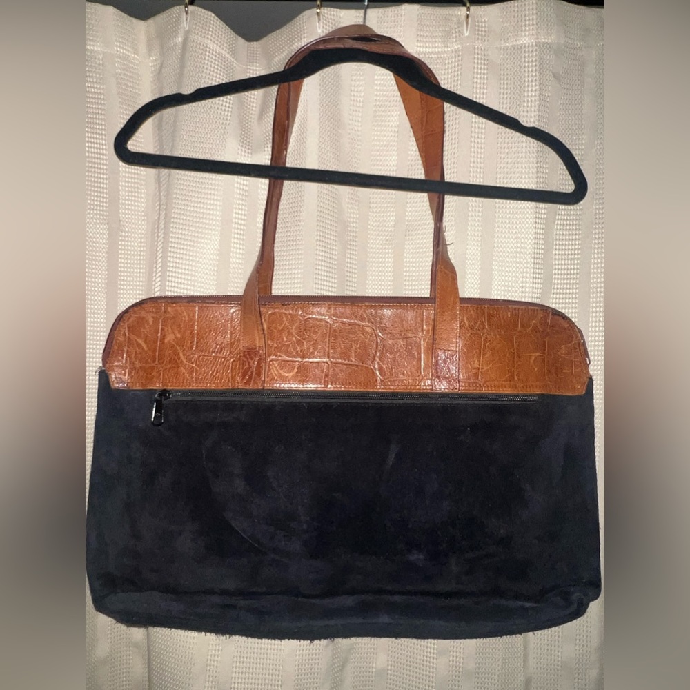 Valerie Stevens Black suede with genuine brown croc leather tote